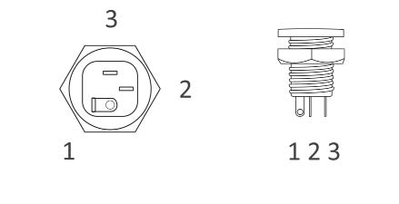 Pinout for the 2.1mm DC power socket showing the lug numbering.